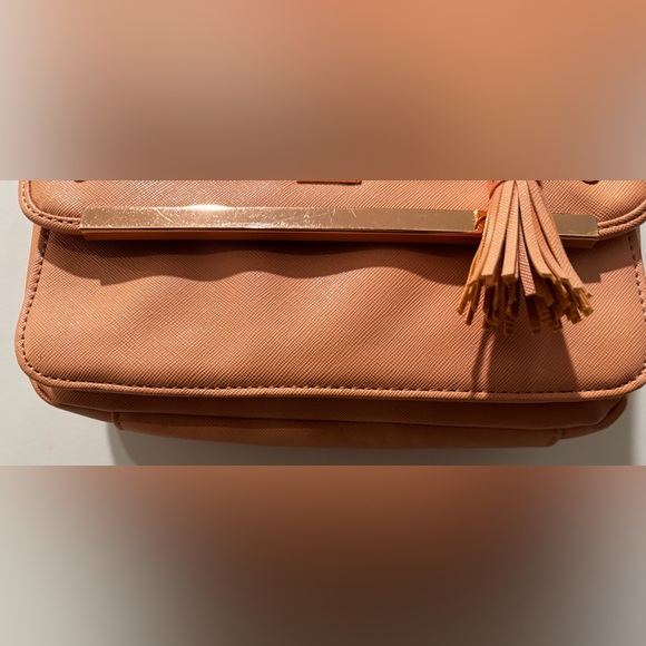 GUESS Peach Saffiano Crossbody Top Handle Bag w/ Bow Tassel & Long Strap - Picture 11 of 16